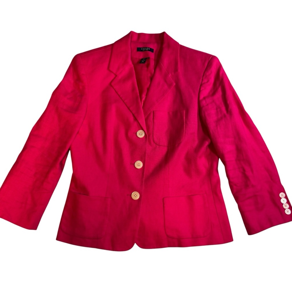 Chaps Blazer Jacket Womens 8 100% Linen Double Pocket Three Buttons Hot Pink